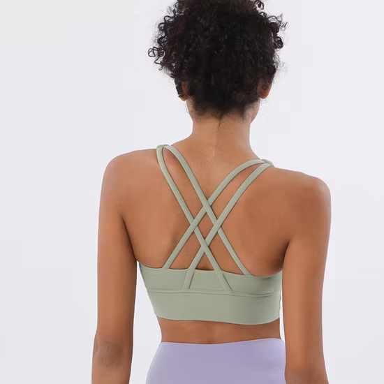 China Factory Wholesale ODM/OEM Women Workout Athletic Clothing High Impact Sports Bras Wear Underwear Cross Back Strappy Breathable Gym Fitness Yoga Bra