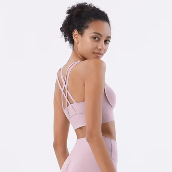 중국 공장 도매 ODM/OEM 여성 운동 운동복 고 영향도 스포츠 브래지어 착용 속옷 크로스 백 끈으로 통기성 체육관 피트니스 요가 브래지어
